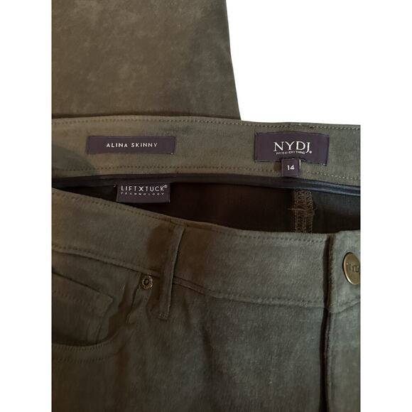 NYDJ Women Alina Skinny Faux Suede Ankle Stretch Jeans Size 14 Martini Olive NWT - Picture 10 of 13